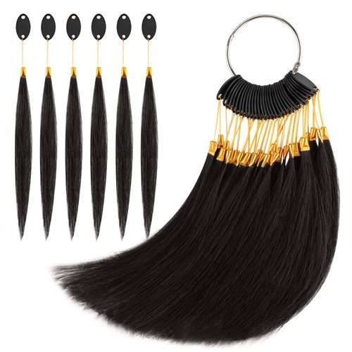 Noverlife 30PCS 8" Real Hair Color Rings, Black Human Hair Swatches Natural Hair Color Samples for Testing Color, Hair Color Training Sample Hair Level Chart for Hair Salon Color Testing Practice