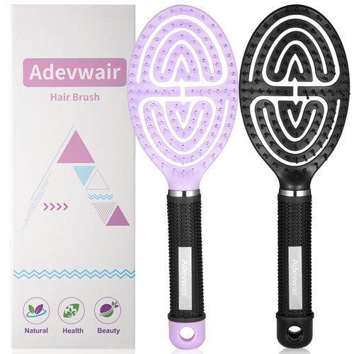 Adevwair Hair Brush-2 Pack Curved Vented Hairbrush for Faster Blow Drying No Pulling Detangling Paddle Brushes for Women, Men Wet Dry Curly Thick Hair