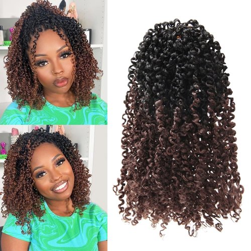 SUYIAPIY Yanky Twist Crochet Hair Bohemian Spring Twists Hair Senegalese Twist Crochet Hair with Curls Synthetic Marlybob Crochet Braids Hair Extensions for Black Women (1B/33#, 10 inch)
