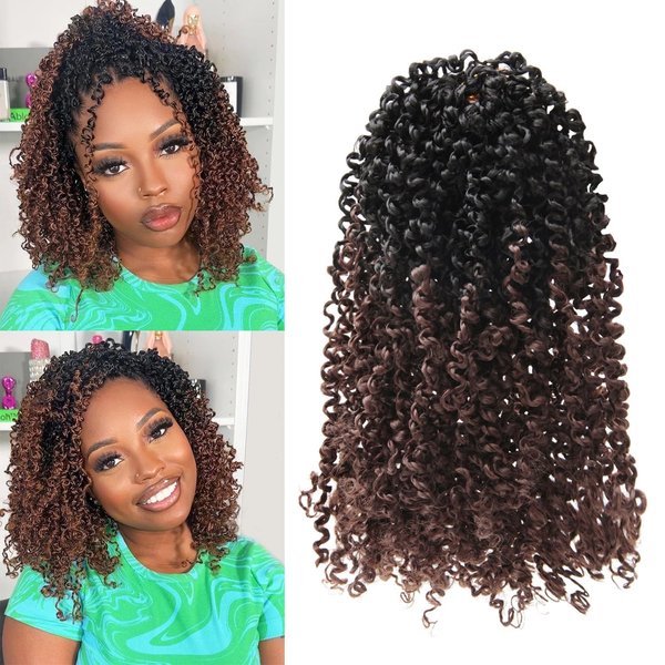 SUYIAPIY Yanky Twist Crochet Hair Bohemian Spring Twists Hair Senegalese Twist Crochet Hair with Curls Synthetic Marlybob Crochet Braids Hair Extensions for Black Women (1B/33#, 10 inch)