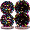 gisgfim 48 Pcs Neon Plates Party Supplies Glow Birthday Party Decorations Glow in Dark Paper Dessert Plates Disposable Neon Theme Birthday Graffiti Party Supplies Decoration Favors