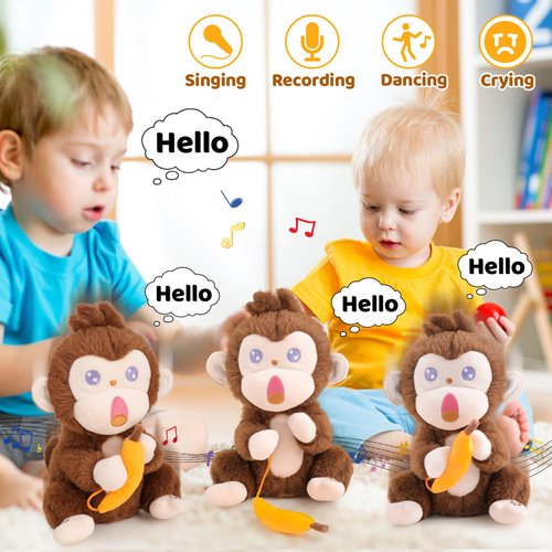 Emoin Monkey Stuffed Animals The Playful Monkey Interactive Toy, Angry Monkey Plush Don't Take His Banana Interactive Monkey Banana Realistic Plush Kids Toy