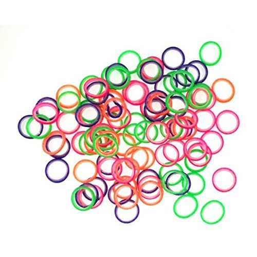 1/4" Inch Orthodontic Elastic Rubber Bands 100 Pack Neon Medium Force 4.5 oz for Bows, Dreadlocks, Dreads, Doll Hair, Braids, Horse Mane Tail, Tooth Gap + Free Elastic Placer for Braces by AdentalZ