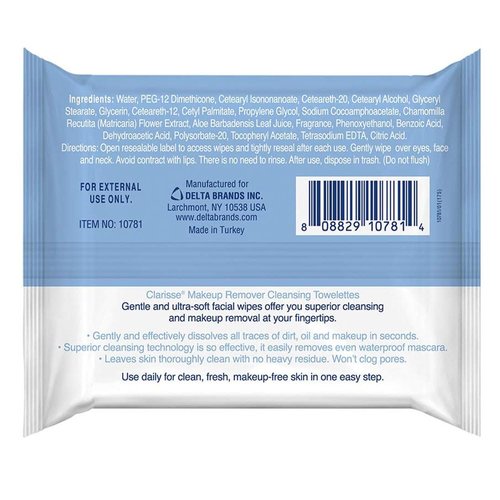 60ct Makeup Remover Cleansing Towelette Wipes Moisturize Cleanse Removes Make Up Alcohol Paraben Free Formula Face Cleaning Moisturizing Pre-Moistened Ultra Soft Facial Gentle Dirt Oil Eyeshadow