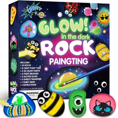 Kids Arts and Crafts Rock Painting Kit - Glow in The Dark - Arts & Crafts Birthday for Girls Ages 8-12 - Craft Kits for Kids Ages 4-8 - Creative Art Kid Toy for 7 8 9 10 Year Old