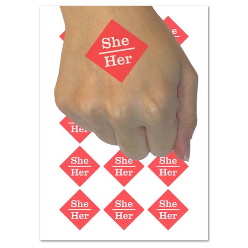 Pronouns She Her Temporary Tattoo Water Resistant Fake Body Art Set Collection - 15 2" Tattoos (1 Sheet)