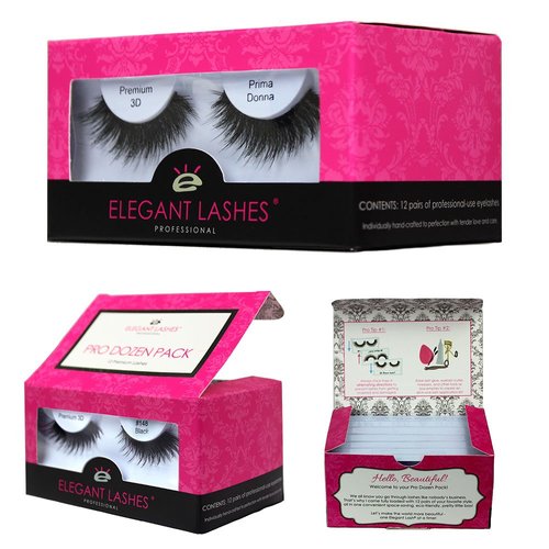 Elegant Lashes #529 Black False Eyelashes (Pro Dozen Pack - 12 Pairs) | Extra-Short 100% Human Hair Under Lashes for Bottom/Lower Lashes