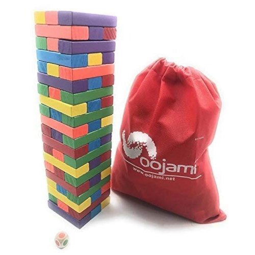 Oojami Wooden Tumbling Timber Toppling Stacking Board Games Building Blocks for Kids - 60 Pieces with Storage Bag Color Match Play Sets for Kids and Families