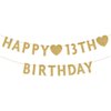 Gold Happy 13th Birthday Banner, Glitter 13 Years Old Boy or Girl Party Decorations, Supplies