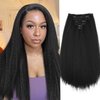 Quantum Love Kinky Straight Clips in Hair Extensions Full Head Yaki Straight Clip Ins for Black Women 18 Inches 7 Pieces Kinky Straight Synthetic Hair Extension