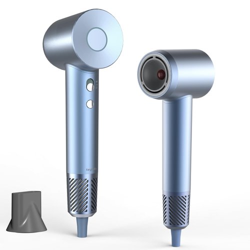 Hair Dryer, 110000 RPM Professional High-Speed Blow Dryer 200 Millions Negative Ionic Care Hair Dryer for Fast Drying, Low Noise Thermo-Control Hairdryer,Travel with Smooth Nozzle, Silvery Blue