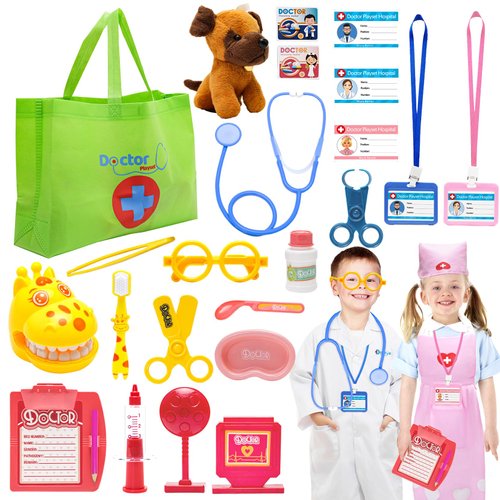 Doctor Costume for Kids, Dress Up Clothes Career Day Costume for Girls Boys Kids Scrubs, Toddler Doctor Play Set Halloween Costume for Girls Toys for Age 4-6, Birthday Gifts for 3 4 5 6 Year Old Girl