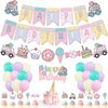 Comic Sweet Ice Cream Donut Birthday Party Decor, Cartoon 2D Comic HAPPY BIRTHDAY Party Banner Cake Toppers Balloons for Kids Awesome Ice Cream Theme Birthday Party Girls Candy Birthday Party Supplies