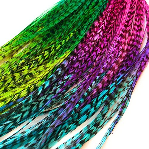 Tie Dye Feather Hair Extensions, 100% Real Rooster Feathers, 20 Long Thin Loose Individual Feathers, By Feather Lily Mixed