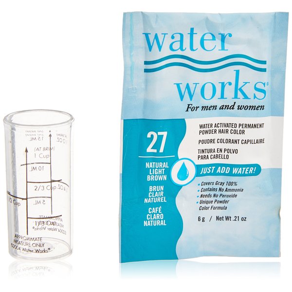Water Works Water Activated Permanent Powder Hair Color for Men and Women, 27 Natural Light Brown