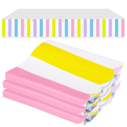 3 Pieces Ice Cream Awning Awning Wall Decorations French Cafe Themed Party Decorations Carnival Circus Party Supplies 78.7 * 9.8 Inches for Kids Birthday Party Backdrop Decor Tea Party(Colorful)