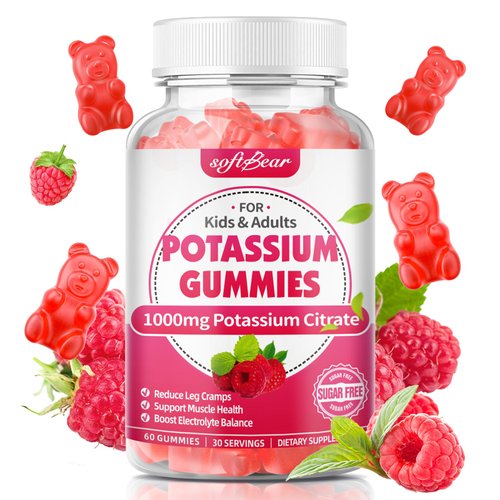 softbear Potassium Citrate 1000mg Gummies – Suagr Free Potassium Gummies for Muscle Support & Electrolyte Balance – Potassium Supplement for Women & Adults, Vegan, Raspberry Flavor (60 Count)