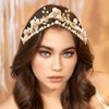 Gortin Flower Crown Bride Wedding Headband Gold Leaf Bridal Princess Headpiece Pearl Wedding Tiara Hair Accessories for Women