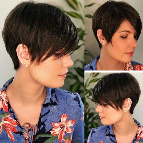 QUEENTAS Short Brown Pixie Cut Wig with Bangs Layered Straight Heat Resistant Synthetic Short Hair Hair Wigs for White and Black Women Daily Use (Black Cherry)