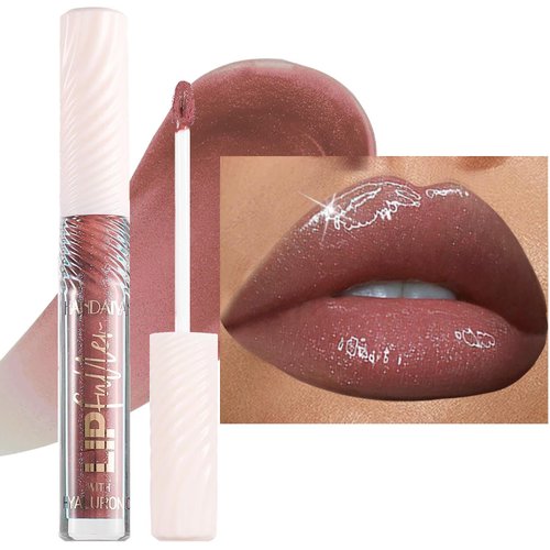 ﻿Rose Tan lip plumper gloss Tinted Glitter Lipgloss Lip Oil Teens Moisturizing Lipstick Lip Balm High Shine And Vegan Plumping Lip Gloss For Women Girls Long-Lasting Dry Lip Care Lip Gloss 05