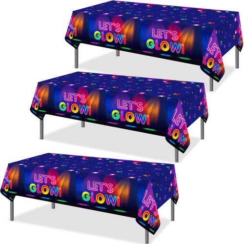 Tegeme 3 Pieces Glow Tablecloth 86 x 51 Inch Glow in The Dark Tablecloth Disposable Tablecloths for Glow Theme Neon Party Black Light Party Supplies
