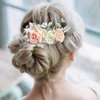 Fangsen Silver Wedding Rose Flower Hair Comb Bridal Floral Hair Headpiece for Brides and Bridesmaids (Pink)