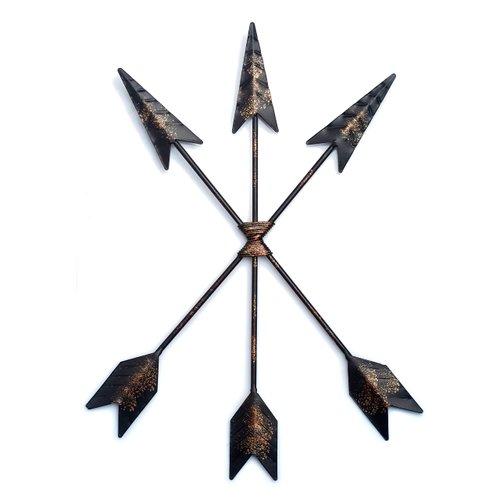 CraftyCrocodile Iron Arrow Hanging Wall Art Decor - Native American, Cherokee, Navajo, Indian, Western, Tribal, Medieval Style - Rustic Metal with Sprinkles of Gold for Bedroom, Living Room, Kitchen