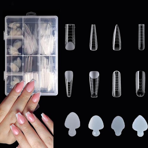 288PCS Dual Forms for Polygel Acrylic Full Cover False Nail Tips With Nail Reusable Pad(8 type nail form and 96pcs stickers)