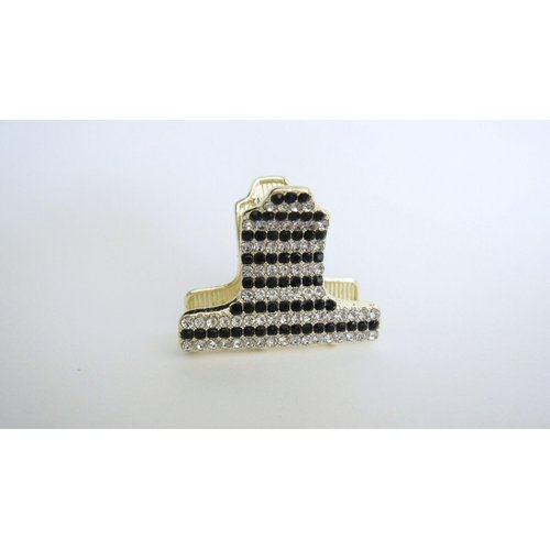Generic Small/medium gold metal clear and black crystal hair claw clip jaw clip