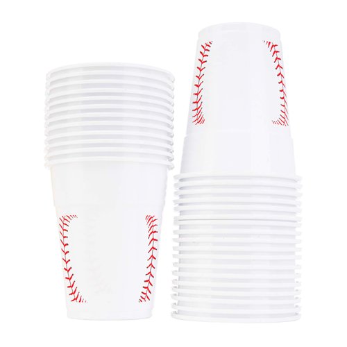 Neliblu Baseball-Themed 16 oz Plastic Cups, Pack of 30, Suitable for Birthday Party Supplies and Game Day