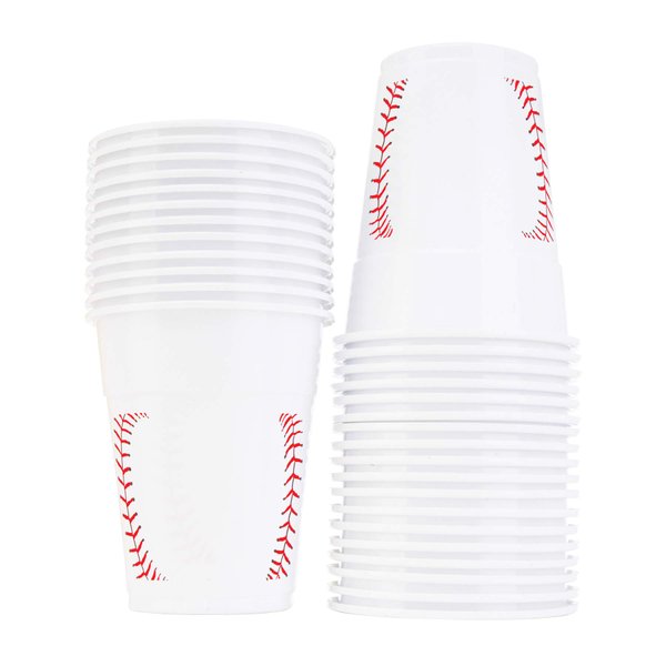 Neliblu Baseball-Themed 16 oz Plastic Cups, Pack of 30, Suitable for Birthday Party Supplies and Game Day