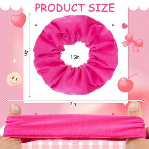 Tigeen 24 Pcs Scrunchies Bulk Breast Cancer Awareness Soft Hair Scrunchies Cotton Solid Colors Thick Elastic Bands Ponytail Ties Holder for Women Girls Kids Hair Accessories(Hot Pink)