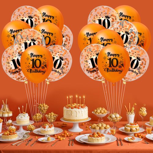 10th Birthday Balloons for Girls Boys 18Pcs Orange Happy 10th Birthday Latex Balloons Orange 10th Birthday Party Decorations for Kids 10th Birthday Anniversary Fall Halloween Party Supplies 12 Inch
