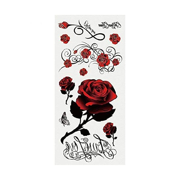 Tattoo Stickers Red Rose Fashion Butterfly Dragon Flower Body Art Temporary Fake Tattoo Sticker Decal Clearable