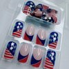 Independence Day Press on Nails Short Length 4th of July Fake Nails Square Glue on Nails American Flag Five-pointed Star Designs Silver Glitter French Tips False Nails Sparkly Manicure for Women Girls