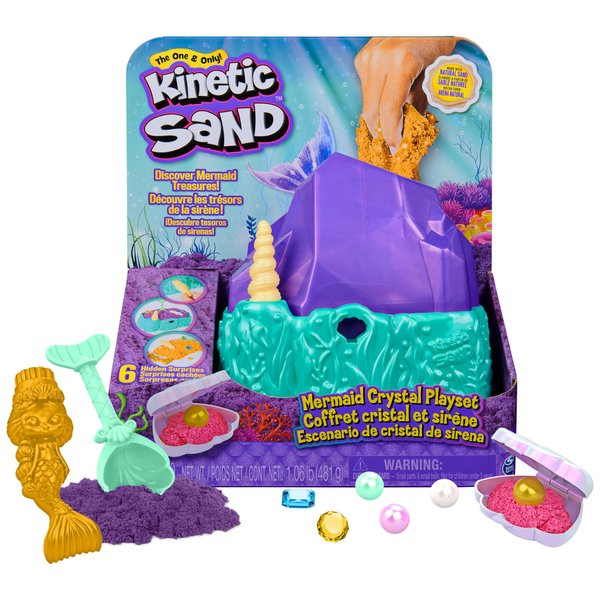 Kinetic Sand, Mermaid Crystal Playset, Over 1lb of Play Sand, Gold Shimmer Sand, Storage & Tools, Sensory Toys, Christmas Gifts for Kids Ages 3+