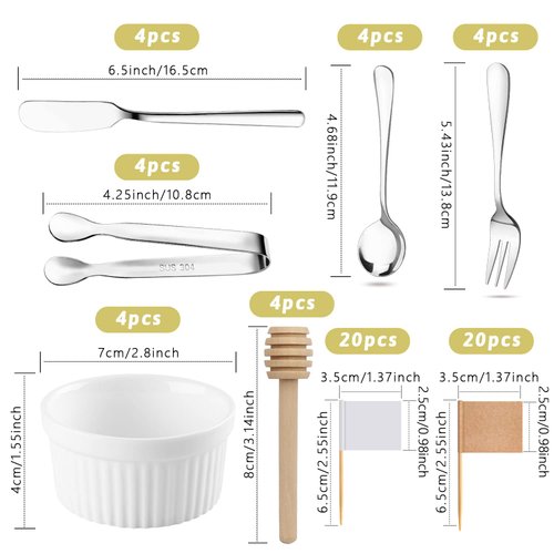 Charcuterie Boards Accessories 64Pcs Cheese Butter Spreader Knives Set Charcuterie Utensils Mini Serving Spoons and Forks Small Serving Tongs Sauce Cups Honey Dippers Toothpick Flags for Pastry Making