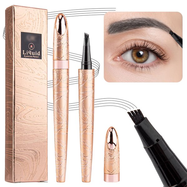 BowJian Gray Eyebrow Pencil Waterproof Microblade Eyebrow Pen Long Lasting 4 Tip Microblade Brow Pen Eyebrow Tint Pen Brow Pencil Natural Eyebrow Makeup Microblading Pen Eyebrow Tattoo Brow Pen #Gray
