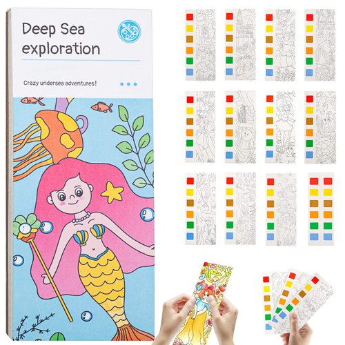 Pocket Watercolor Painting Book - Pocket Watercolor Painting Book for Kids,Watercolor Paint Bookmark Pocket Watercolor Book Portable Travel Pocket Watercolor Kit for Children Creativity(Deep Sea)