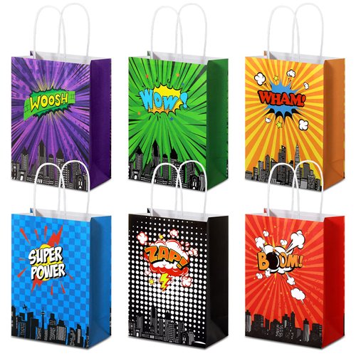 24 Packs Comic Book Hero Party Bags, Comic Themed Birthday Party Favors, Comic Hero Goodie Candy Gift Treat Bags for Birthday Party Supplies Decorations