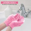 Sibba 1 Pair Bath Gloves for Shower Natural Loofah Exfoliating Wash Gloves for Body and Face, Dead Skin Remover, Double Sided Microfibre Shower Body Gloves for Adults and Kids