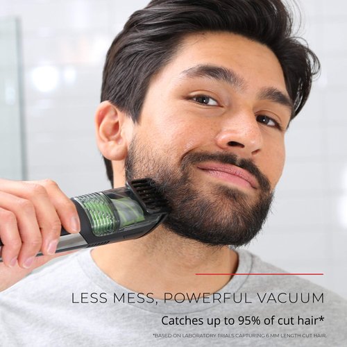 Remington Vacuum Beard Trimmer,13 Length and Style Settings with Adjustable Length Comb (2-18mm),Vacuum Trimmer for Beard, Mustache, and Stubble, Rechargeable Lithium Power, Washable, Removable Blades