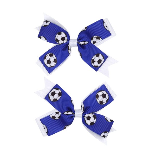 Soccer Ribbon Bow Hair Clips soccer bows Hair Accessories for girls Womens headdress.(FJ35) (Blue)