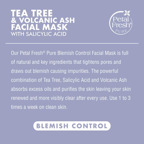 Petal Fresh Tea Tree & Volcanic Ash Facial Mask, Blemish Control, Clean Skincare, Pair With Facial Cleanser, Vegan and Cruelty Free, 7 oz