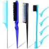 8 Pcs Teasing Brush Set Edge Brush Comb with Hair Clips Grooming Hair Styling Comb Teasing Dual Edges Hair Brush Triple Teasing Comb Sturdy Rat Tail Comb for Women Girls Kids Hair Stylists (Blue)