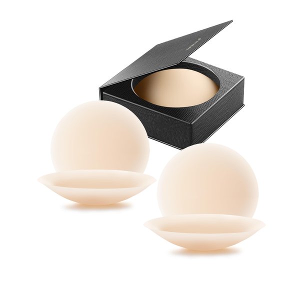 VOCH GALA Nipple Covers 2 Pairs-Seamless and Sheer Adhesive Silicone Nipple Pasties for Women Reusable, Sticky Breast Petals Crème