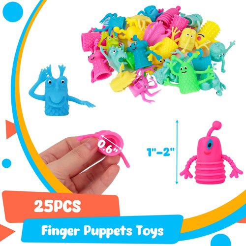 3 otters 25PCS Finger Puppets Toys, Funny Monster Finger Stretchy Toys Finger Puppets Fidget Toys Soft Rubber Finger Toys for Role Playing, Party Favors, Birthday, Halloween Goodie Bag Stuffers