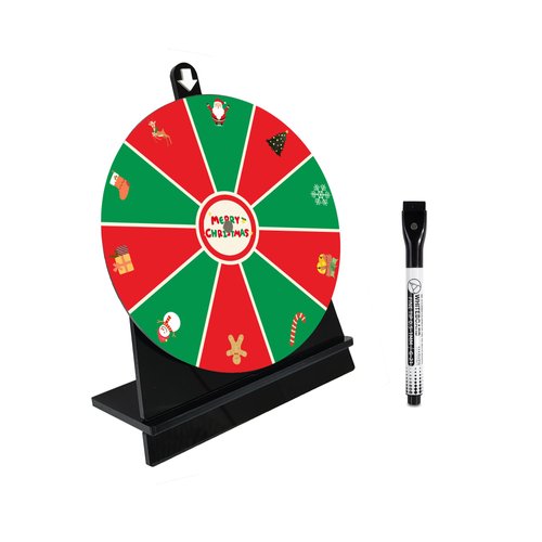 iobiotio Christmas Party Spinning Prize Wheel, 8 inch Game Spinner Wheel for Prizes with Stand, 10 Slots Color Small Tabletop Roulette Spinner, Easy Assembly and Erasable, Portable