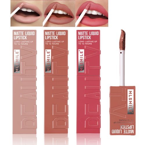 Riroenst 3 Colors Matte Liquid Lipstick,Velvet Matte Nude Lip Gloss, Matte Finish Smooth Smudge-proof, Highly Pigmented Long Lasting Moisturizing Lip Stain Makeup for Women (01#+02#+03#, A)