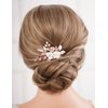 Missgrace Bridal Hair Accessories: Crystal Pearl Leaf Rhinestone Hair Comb, Gold Flower Side Clips for Brides and Women (Rose Gold Pink)